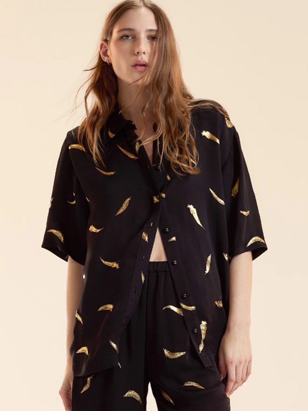 Cynthia Rowley Light As A Feather Camp Shirt Black NWT Size M